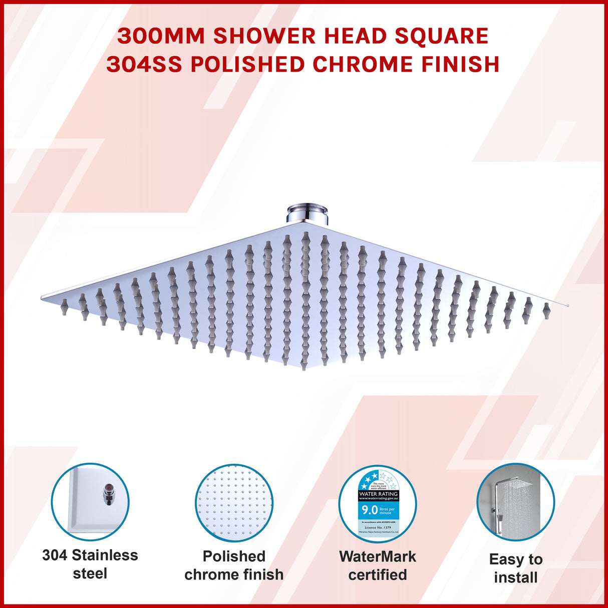300mm Shower Head Square 304SS Polished Chrome Finish