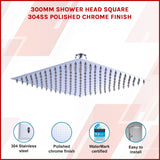 300mm Shower Head Square 304SS Polished Chrome Finish - Rear View