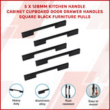 5 x 128mm Kitchen Handle Cabinet Cupboard Door Drawer Handles square Black furniture pulls - Front View