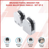 Brushed Nickel Bracket for Glass Balustrade Panels - Set of 2 - Front View