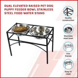 Dual Elevated Raised Pet Dog Puppy Feeder Bowl Stainless Steel Food Water Stand - Front View