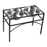 Dual Elevated Raised Pet Dog Puppy Feeder Bowl Stainless Steel Food Water Stand - Side View