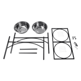 Dual Elevated Raised Pet Dog Puppy Feeder Bowl Stainless Steel Food Water Stand - Top-Down View