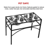 Dual Elevated Raised Pet Dog Puppy Feeder Bowl Stainless Steel Food Water Stand - Close-Up Angle