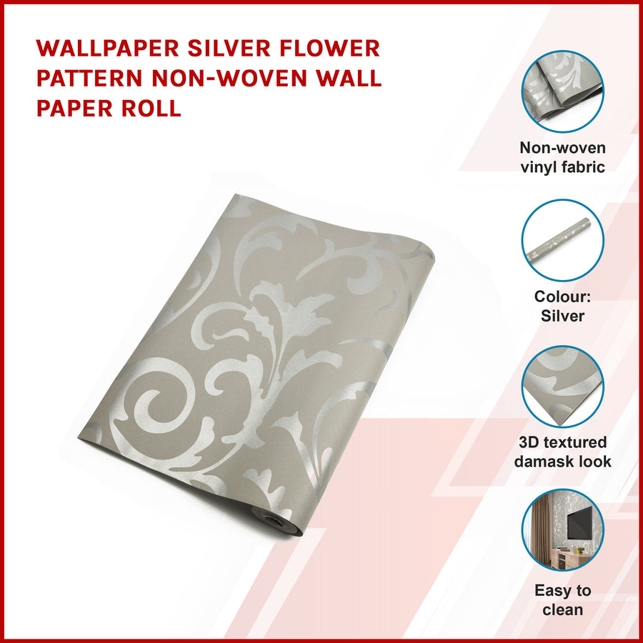 Wallpaper Silver Flower Pattern Non-woven Wall Paper Roll