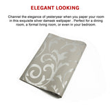 Wallpaper Silver Flower Pattern Non-woven Wall Paper Roll - Low Angle