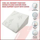 Cool Gel Memory Foam Bed Wedge Pillow Cushion Neck Back Support Sleep with Cover - Front View