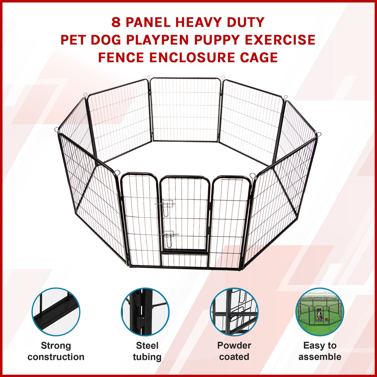 8 Panel Heavy Duty Pet Dog Playpen Puppy Exercise Fence Enclosure Cage