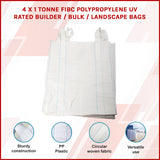 4 x 1 tonne FIBC Polypropylene UV Rated Builder / Bulk / Landscape Bags - Rear View