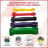 Resistance Band Loop Set of 5 Heavy Duty Gym Yoga Workout - Front View