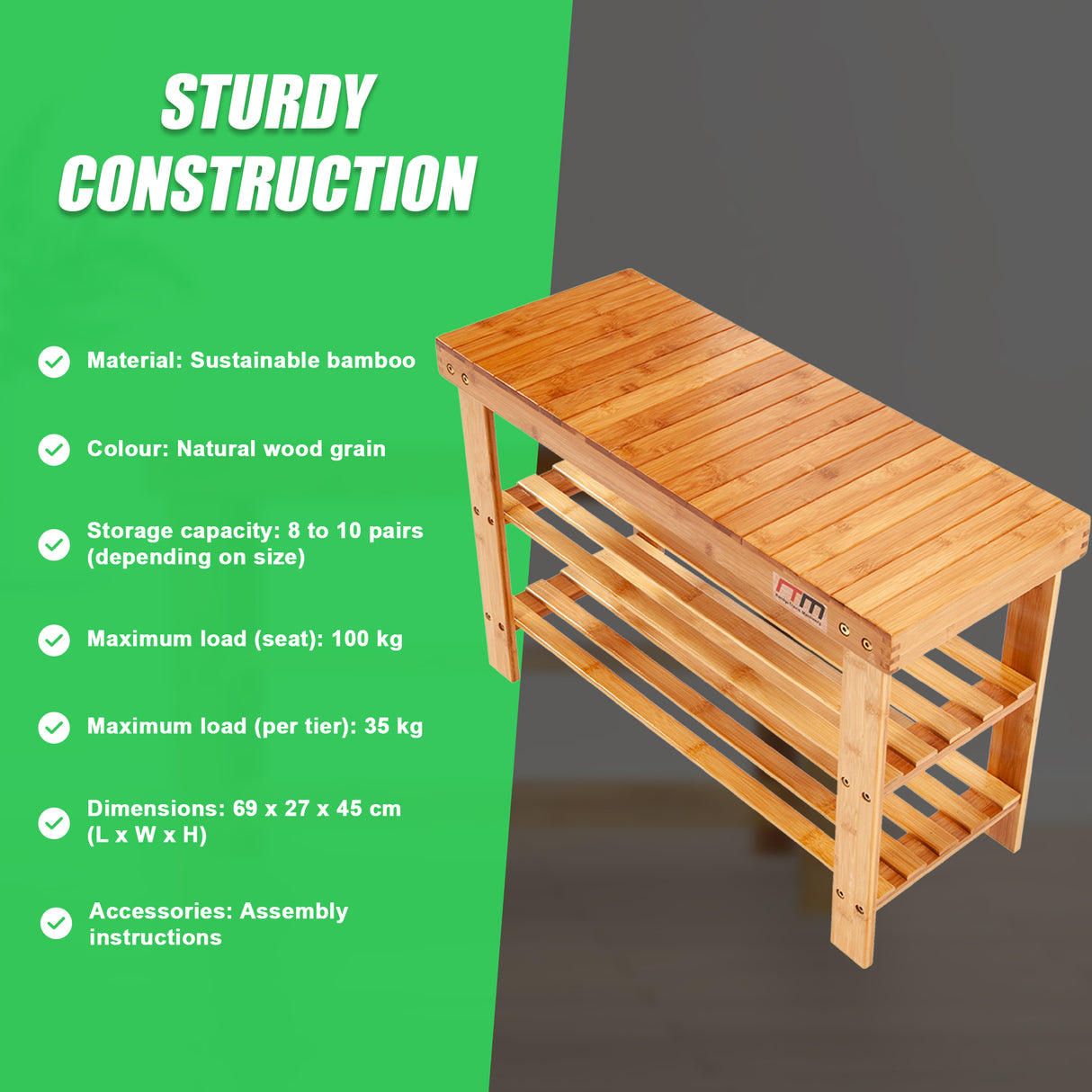 3 Tier Shoe Rack Bamboo Wooden Storage Shelf Stand Bench Cabinet Organiser