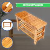 3 Tier Shoe Rack Bamboo Wooden Storage Shelf Stand Bench Cabinet Organiser - Low Angle