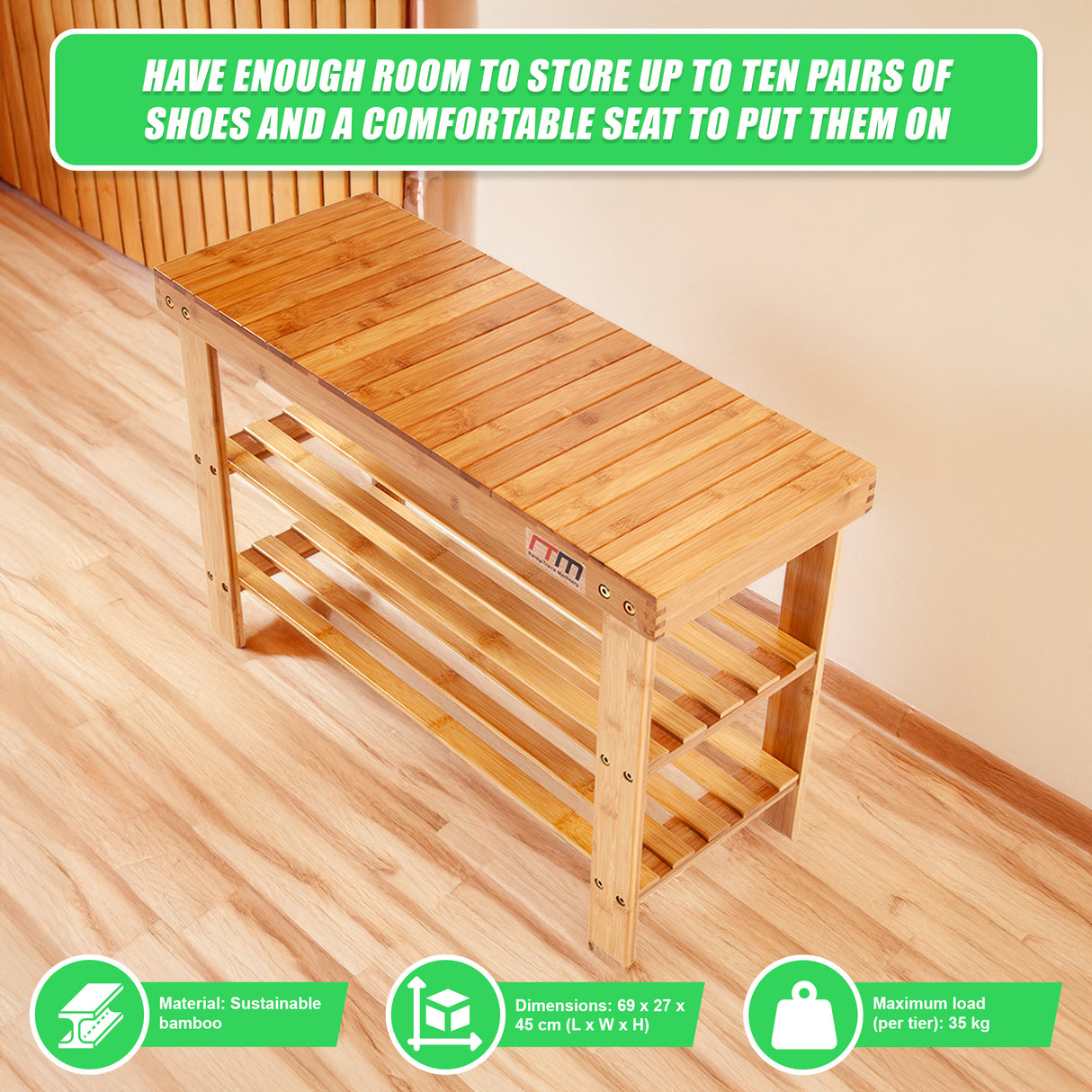 3 Tier Shoe Rack Bamboo Wooden Storage Shelf Stand Bench Cabinet Organiser