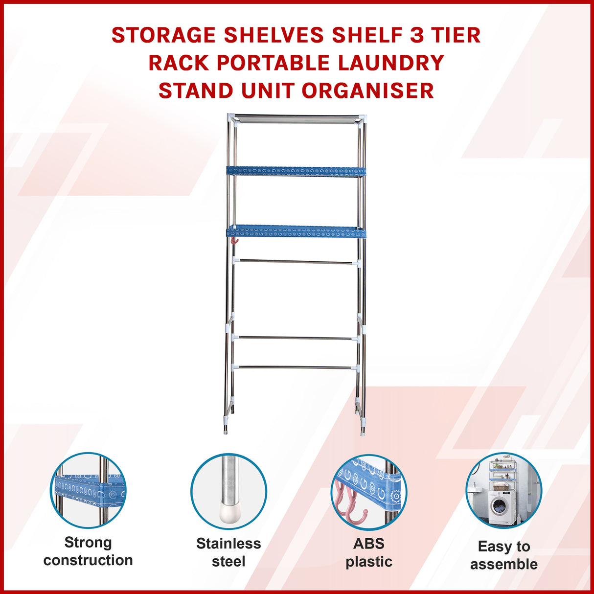 Storage Shelves Shelf 3 Tier Rack Portable Laundry Stand Unit Organiser