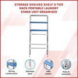 Storage Shelves Shelf 3 Tier Rack Portable Laundry Stand Unit Organiser - Front View
