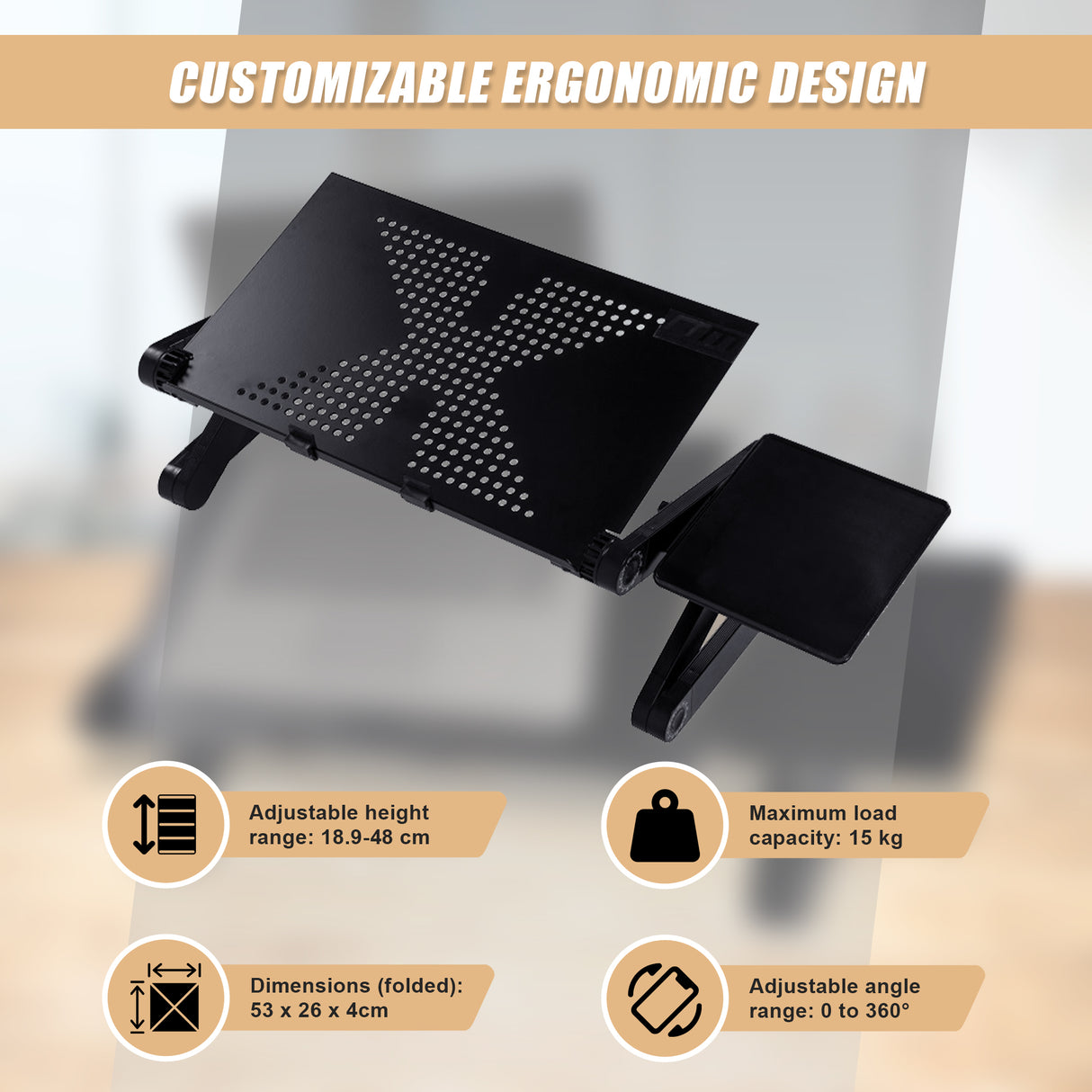 Aluminium Alloy Folding Laptop Stand Desk Table with Mouse Tray