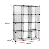 12 Cube Wire Grid Organiser Bookcase Storage Cabinet Wardrobe Closet Black