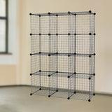 12 Cube Wire Grid Organiser Bookcase Storage Cabinet Wardrobe Closet Black - Front View
