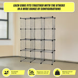 12 Cube Wire Grid Organiser Bookcase Storage Cabinet Wardrobe Closet Black - Close-Up Angle
