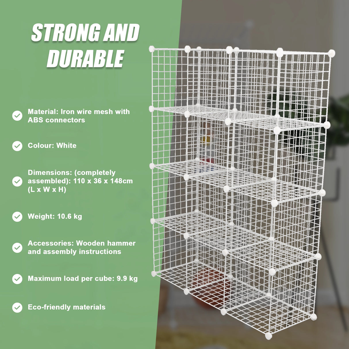 12 Cube Wire Grid Organiser Bookcase Storage Cabinet Wardrobe Closet White