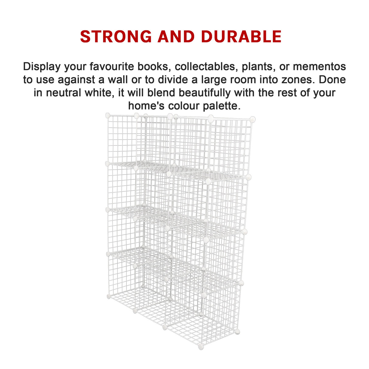 12 Cube Wire Grid Organiser Bookcase Storage Cabinet Wardrobe Closet White