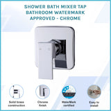 Shower Bath Mixer Tap Bathroom WATERMARK Approved - Chrome - Front View