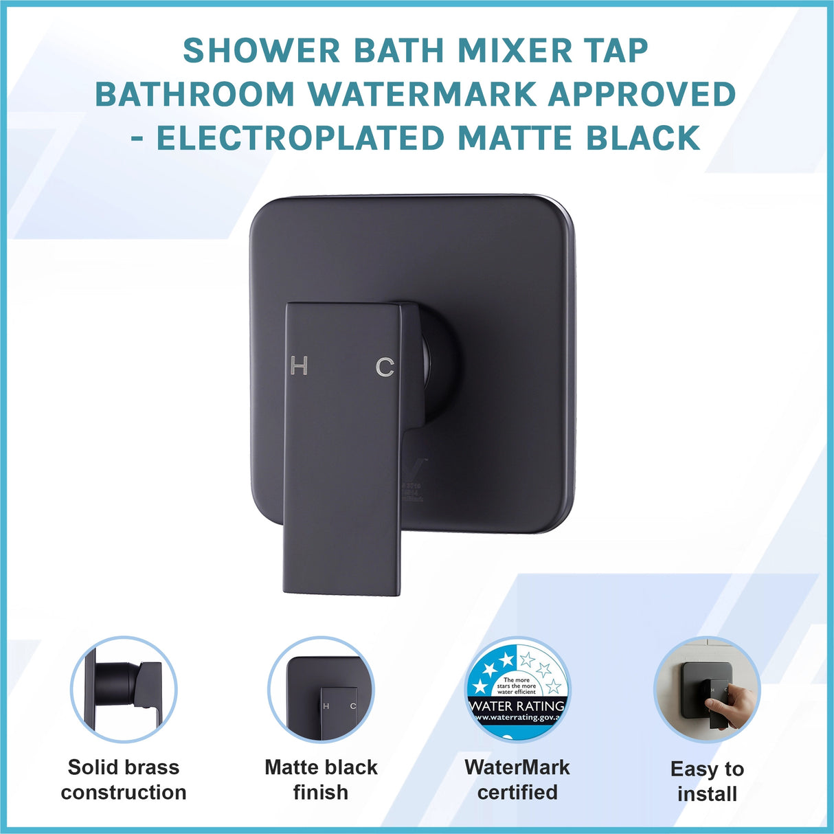 Shower Bath Mixer Tap Bathroom WATERMARK Approved - Electroplated Matte Black