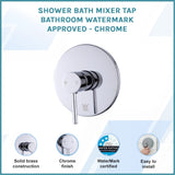 Shower Bath Mixer Tap Bathroom WATERMARK Approved - Chrome - Front View
