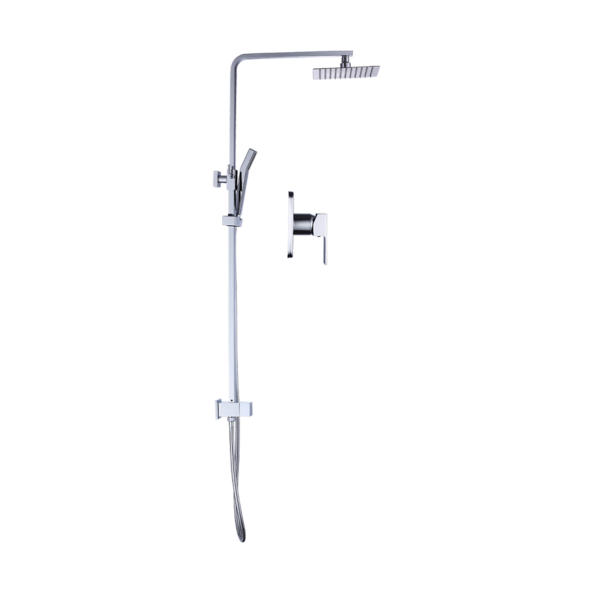 WELS 8" Rain Shower Head Set Square Dual Heads Faucet High Pressure With Mixer