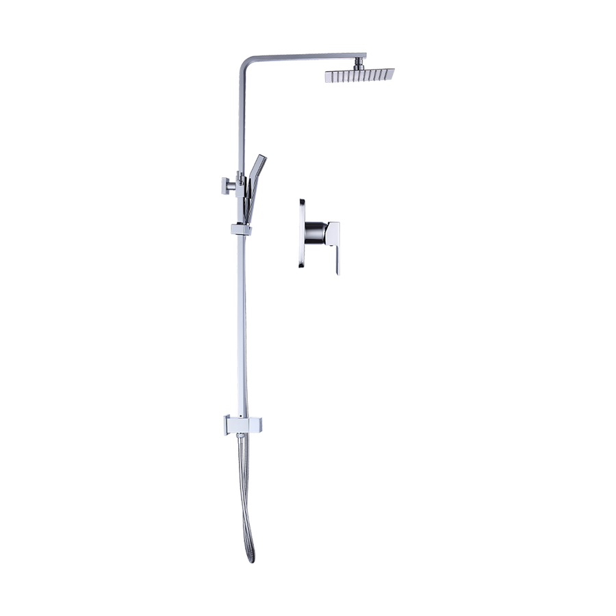 WELS 8" Rain Shower Head Set Square Dual Heads Faucet High Pressure With Mixer