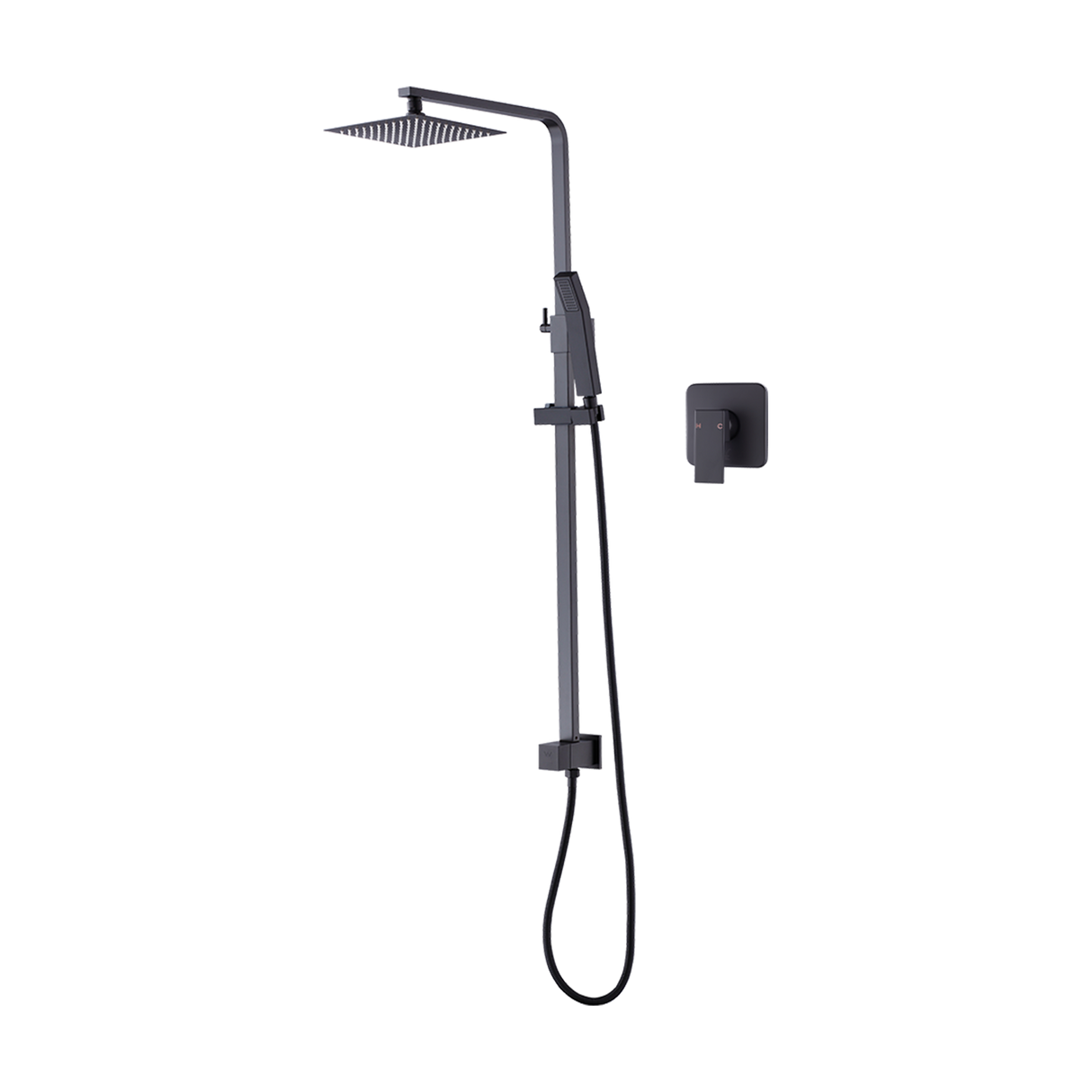 WELS 8" Rain Shower Head Set Square Dual Heads Faucet High Pressure With Mixer