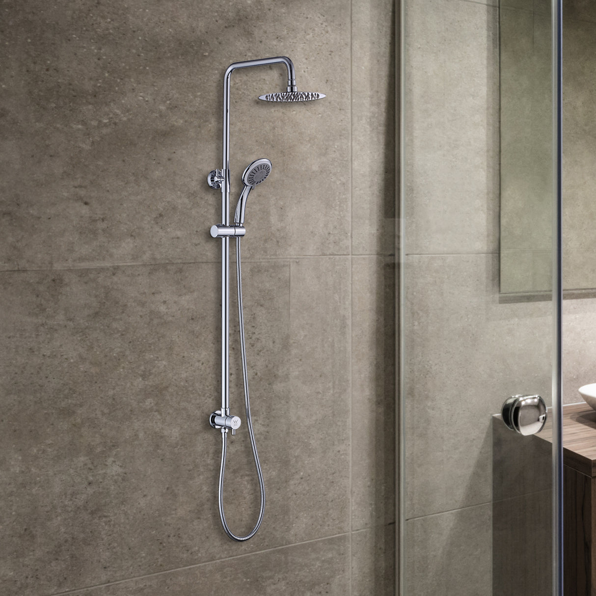 WELS 8" Rain Shower Head Set Rounded Dual Heads Faucet High Pressure Hand Held