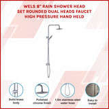 WELS 8" Rain Shower Head Set Rounded Dual Heads Faucet High Pressure Hand Held