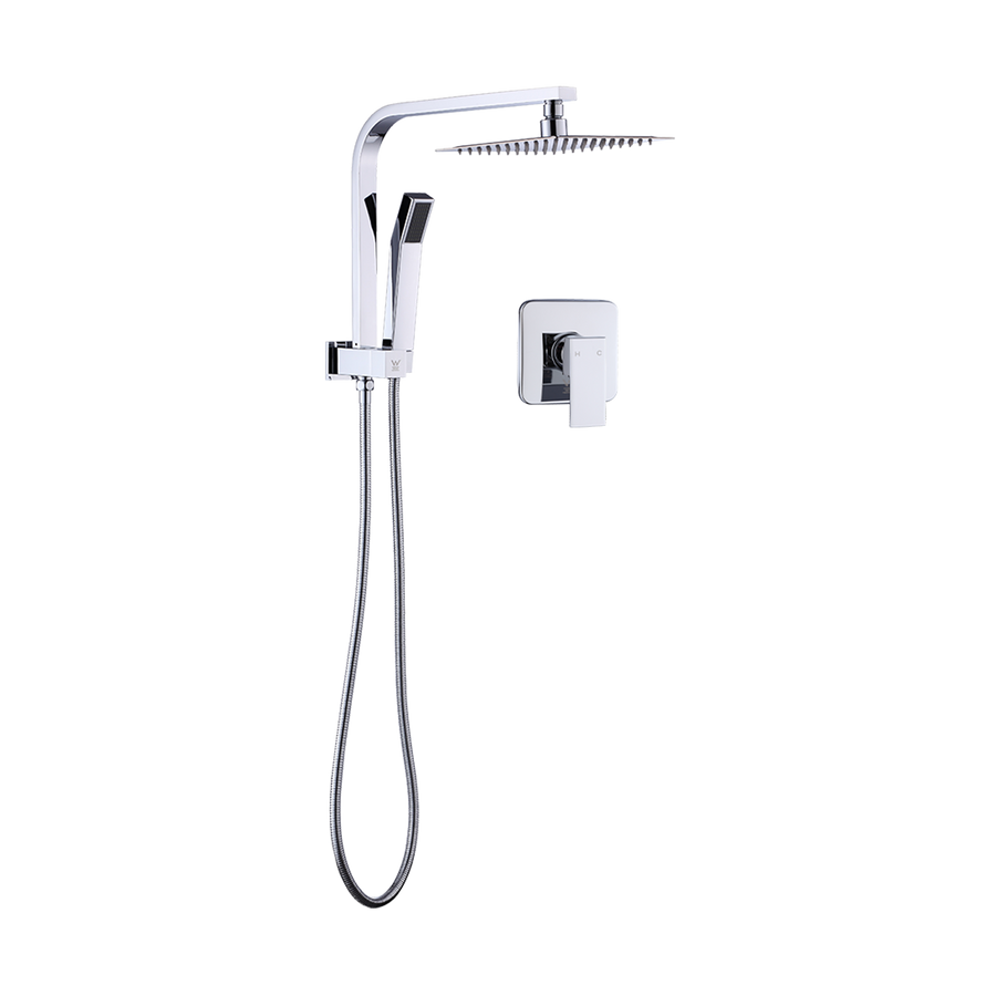 WELS 8" Rain Shower Head Set Square Dual Heads Faucet High Pressure With Mixer