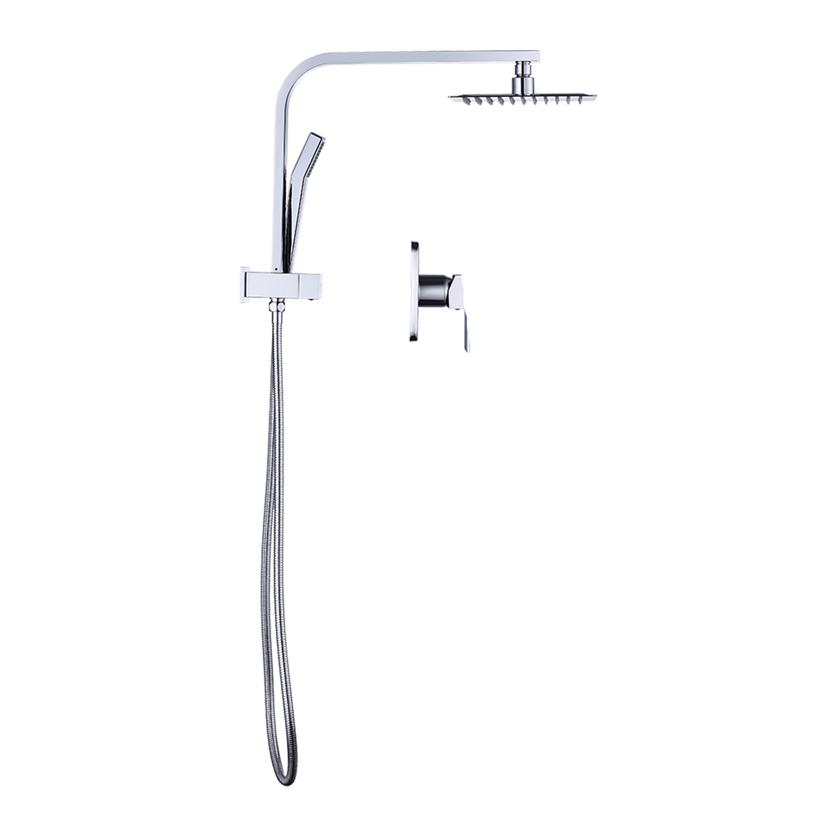 WELS 8" Rain Shower Head Set Square Dual Heads Faucet High Pressure With Mixer