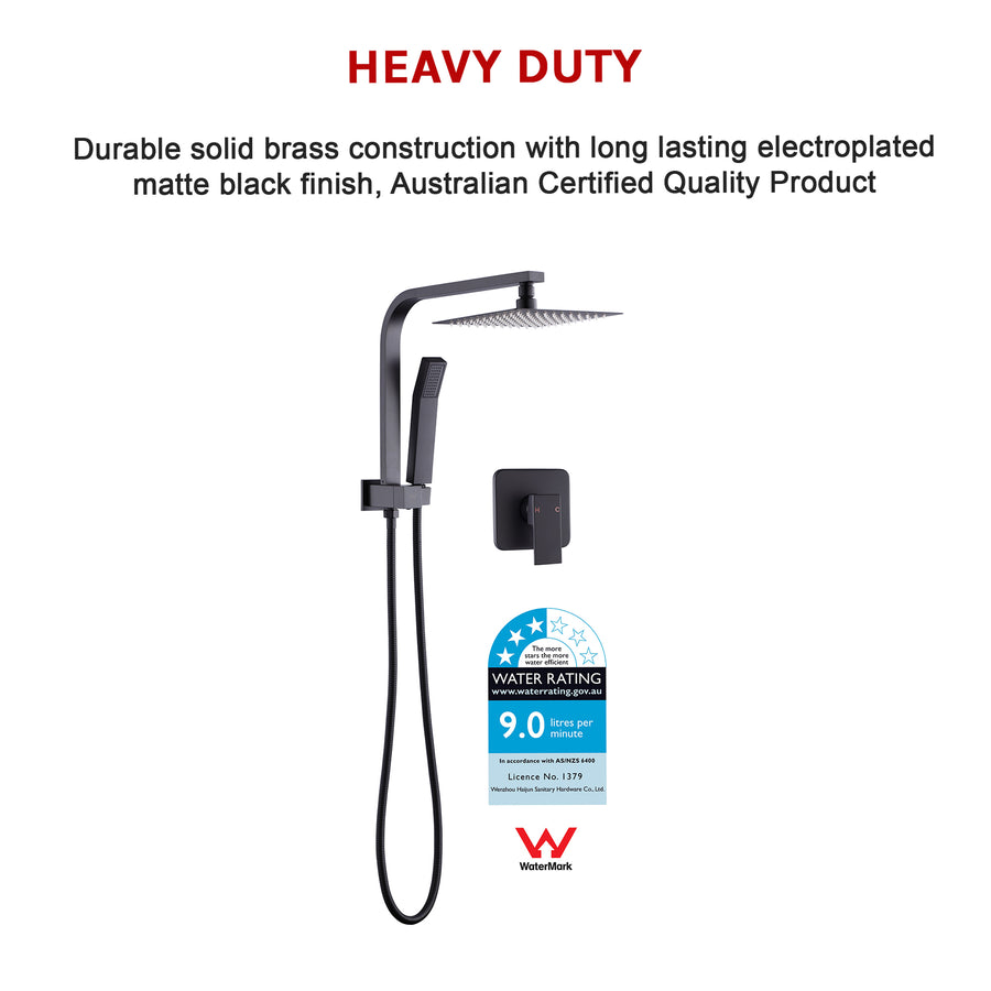 WELS 8" Rain Shower Head Set Square Dual Heads Faucet High Pressure With Mixer