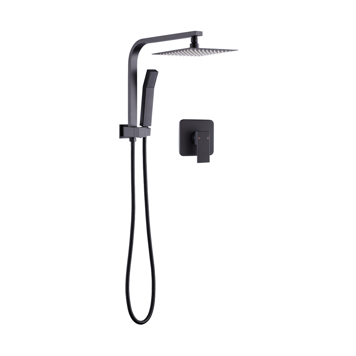 WELS 8" Rain Shower Head Set Square Dual Heads Faucet High Pressure With Mixer
