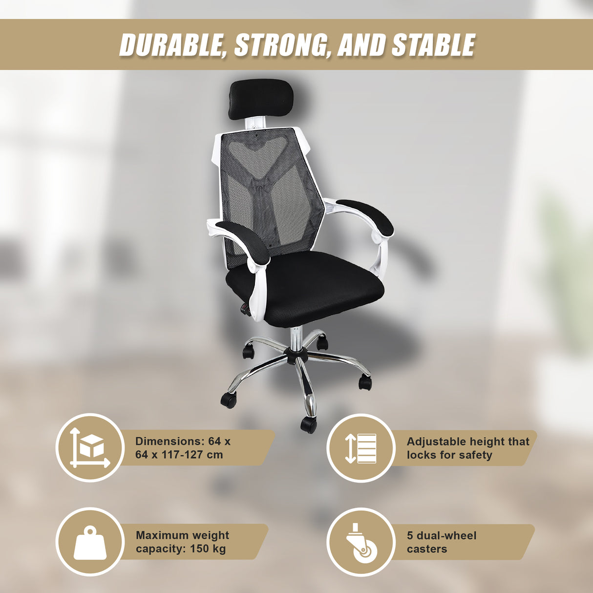 Office Chair &ndash; Ergonomic Mesh Back Computer Desk White Chair with Padded Foam Seat