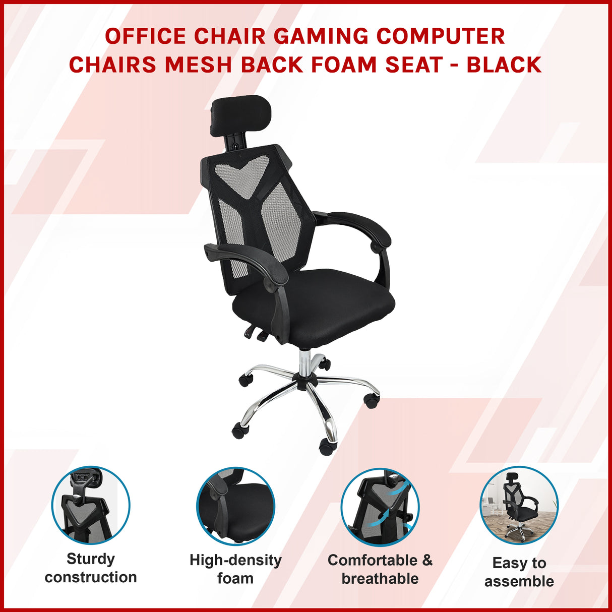 Office Chair &ndash; Ergonomic Mesh Back Computer Desk Chair with Padded Foam Seat in Black