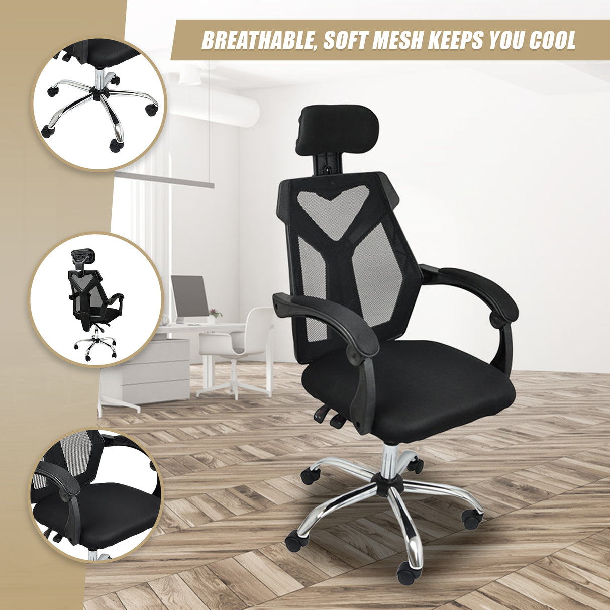 Office Chair &ndash; Ergonomic Mesh Back Computer Desk Chair with Padded Foam Seat in Black
