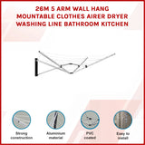 26m 5 Arm Wall Hang Mountable Clothes Airer Dryer Washing Line Bathroom Kitchen - Rear View