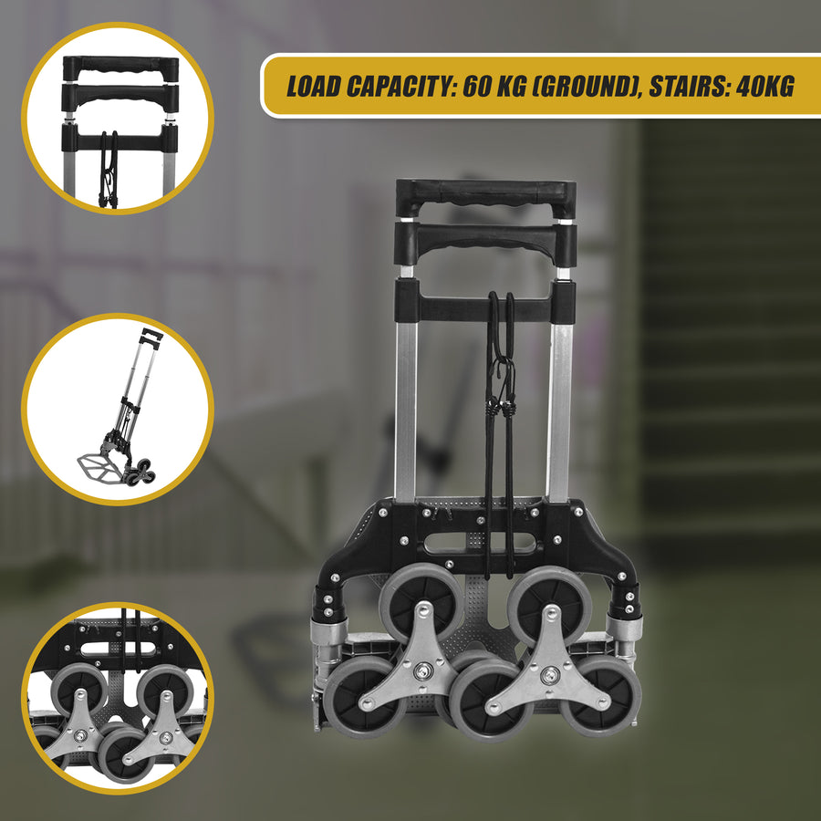 Stair Climbing Trolley 6 Wheels Aluminium Folding Hand Cart Climb Steps