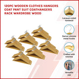 120pc Wooden Clothes Hangers Coat Pant Suit Coathangers Rack Wardrobe Wood