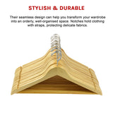 120pc Wooden Clothes Hangers Coat Pant Suit Coathangers Rack Wardrobe Wood - Rear View