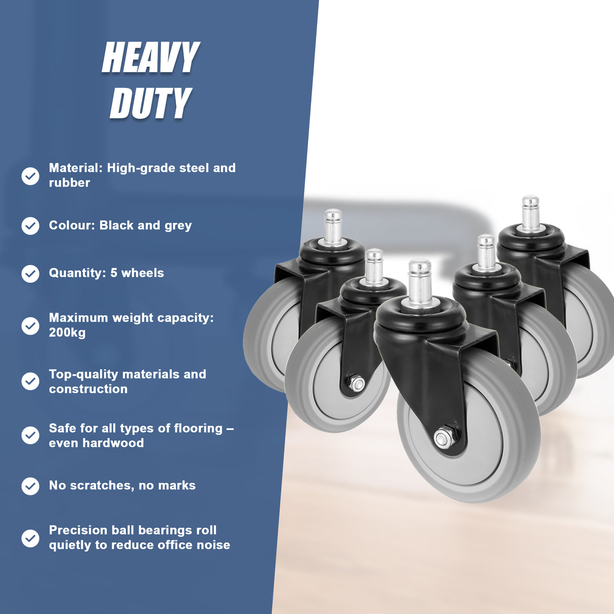 5x Office Chair Caster Wheels Set &ndash; Heavy Duty Universal Replacement for All Floors