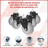 5x Office Chair Caster Wheels Set &ndash; Heavy Duty Universal Replacement for All Floors - Close-Up Angle