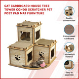 Cat Cardboard House Tree Tower Condo Scratcher Pet Post Pad Mat Furniture - Side View