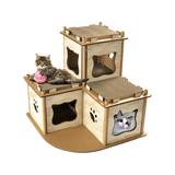 Cat Cardboard House Tree Tower Condo Scratcher Pet Post Pad Mat Furniture - Rear View