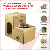 Cat Cardboard House Tree Tower Condo Scratcher Pet Post Pad Mat Furniture - Front View
