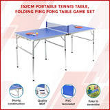 152cm Portable Tennis Table, Folding Ping Pong Table Game Set - 45-Degree Angle